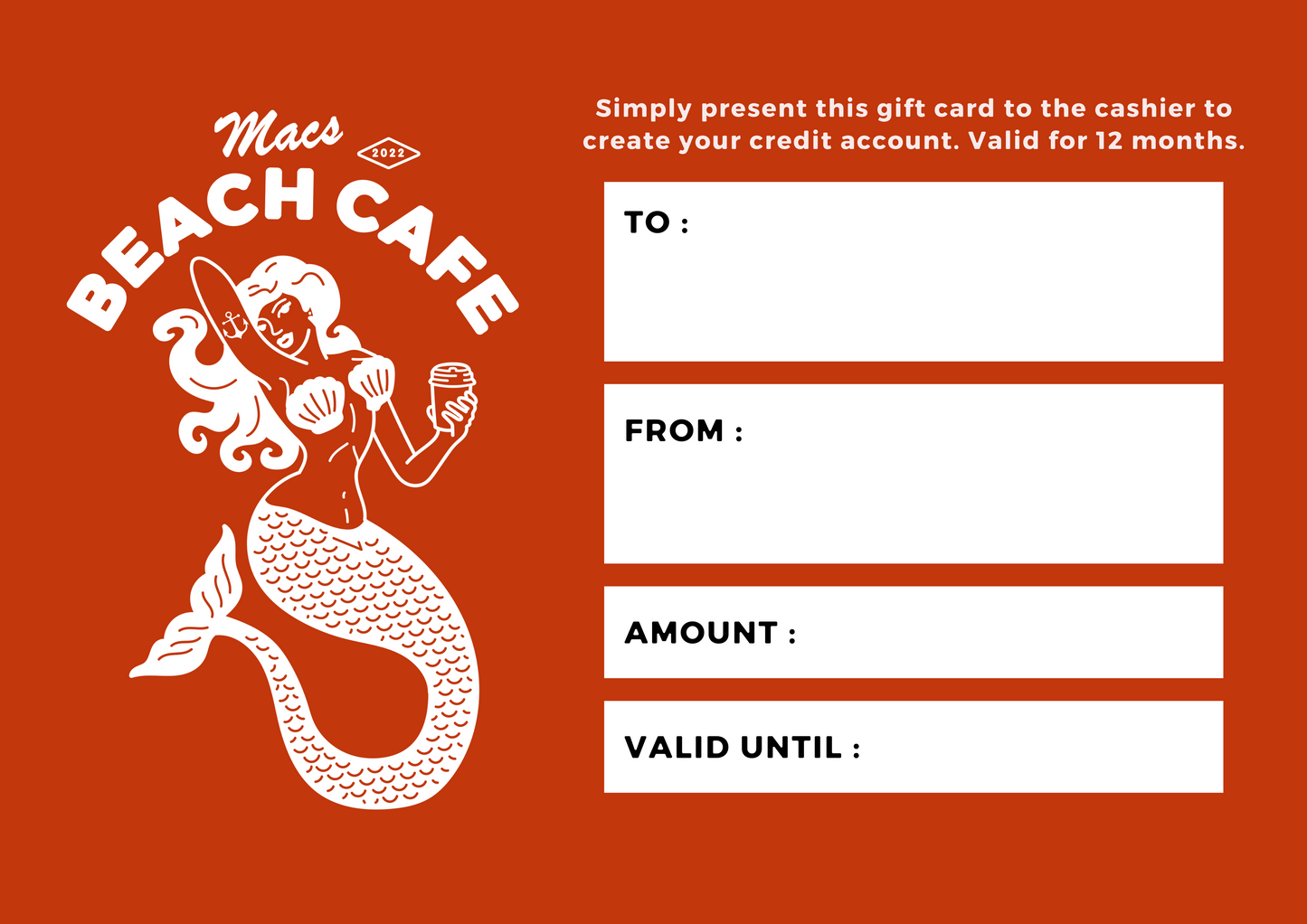 Macs Beach Cafe Gift Card
